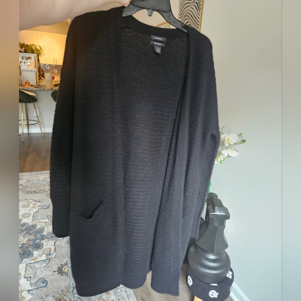 Hologen Black Ribbed 100% Cashmere Cardigan - Picture 2 of 6
